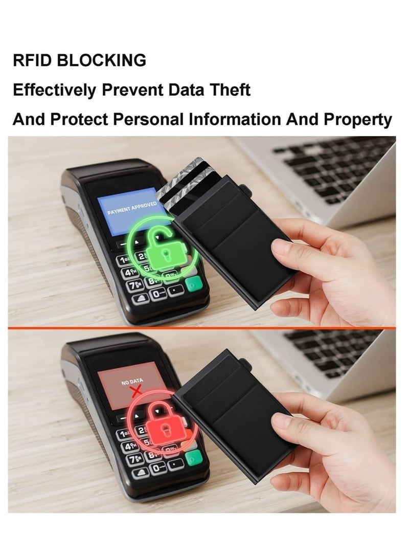 كيلا حامل بطاقات صغير للرجال مع حجرة للعملات المعدنية وحماية RFID، محفظة رفيعة، لون أسود. - Image 5