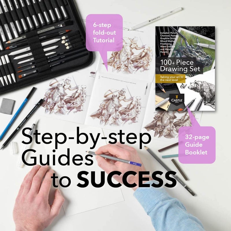 Castle Art Supplies 100 Piece Drawing & Sketching Set | Graphite, Charcoal, Pastel, Metallic Pencils + More for Professional and Adult Artists - Image 5