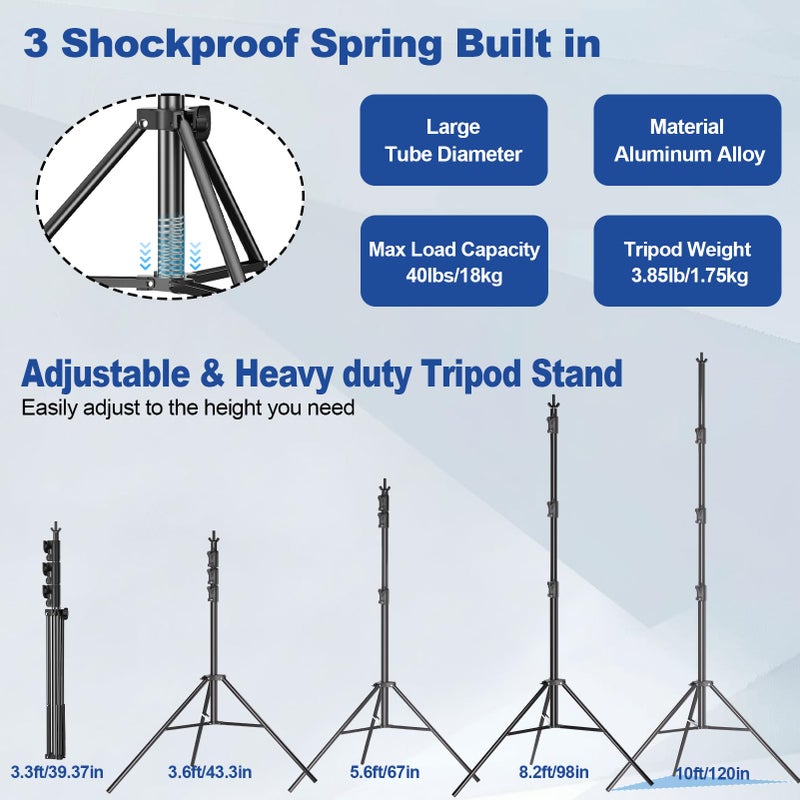 GLOSHOOTING 12 x 10ft Photo Video Studio Heavy Duty Backdrop Stand, Adjustable Photography Background Support Systemt Kit with Shock-Proof Spring, Carrying Bag, 6 Clamps - Image 5