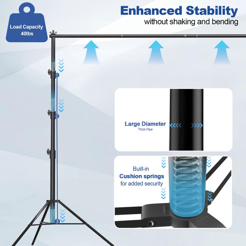 GLOSHOOTING 12 x 10ft Photo Video Studio Heavy Duty Backdrop Stand, Adjustable Photography Background Support Systemt Kit with Shock-Proof Spring, Carrying Bag, 6 Clamps - Image 2