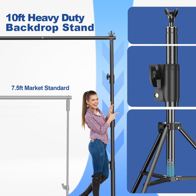 GLOSHOOTING 12 x 10ft Photo Video Studio Heavy Duty Backdrop Stand, Adjustable Photography Background Support Systemt Kit with Shock-Proof Spring, Carrying Bag, 6 Clamps - Image 3