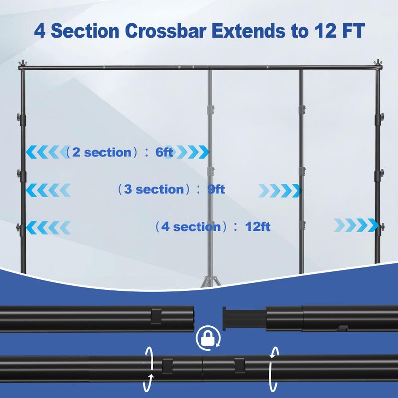 GLOSHOOTING 12 x 10ft Photo Video Studio Heavy Duty Backdrop Stand, Adjustable Photography Background Support Systemt Kit with Shock-Proof Spring, Carrying Bag, 6 Clamps - Image 4
