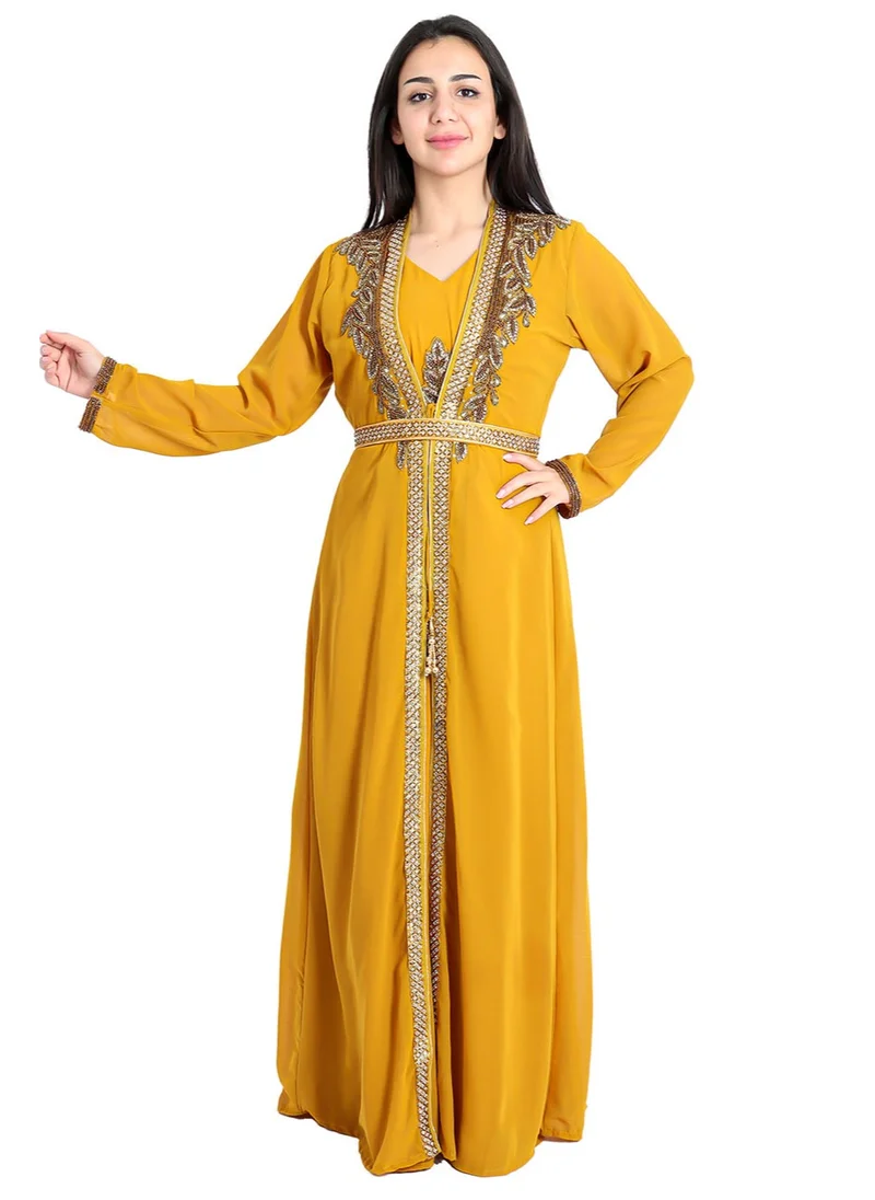 اكسا قفطان مشغول باليد IKW9857 اصفر