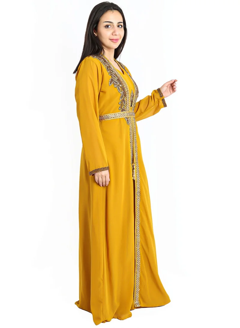 IKKXA Crystal Bliss Handcrafted Yellow Kaftan IKW9857