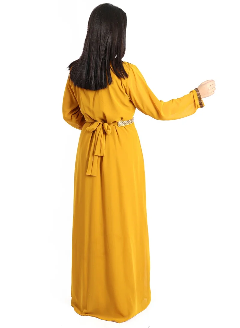 IKKXA Crystal Bliss Handcrafted Yellow Kaftan IKW9857