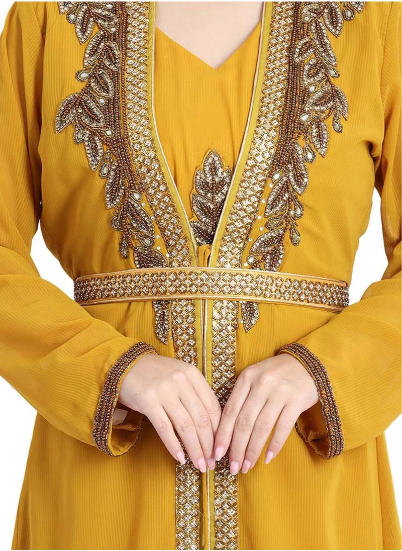 اكسا قفطان مشغول باليد IKW9857 اصفر