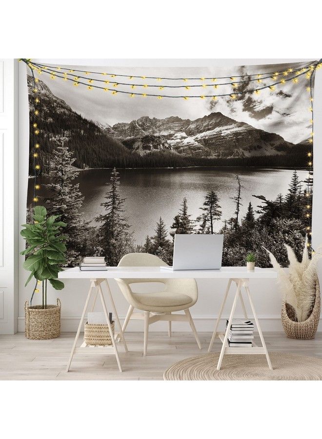 Ambesonne National Parks Tapestry Alpine Area Province Waterfront Recreation Relaxation Getaway Design Wide Wall Hanging For Bedroom Living Room Dorm 60" X 40" Black And White - Image 1