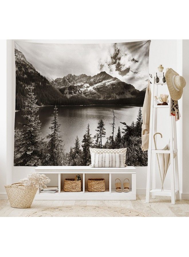 Ambesonne National Parks Tapestry Alpine Area Province Waterfront Recreation Relaxation Getaway Design Wide Wall Hanging For Bedroom Living Room Dorm 60" X 40" Black And White - Image 3