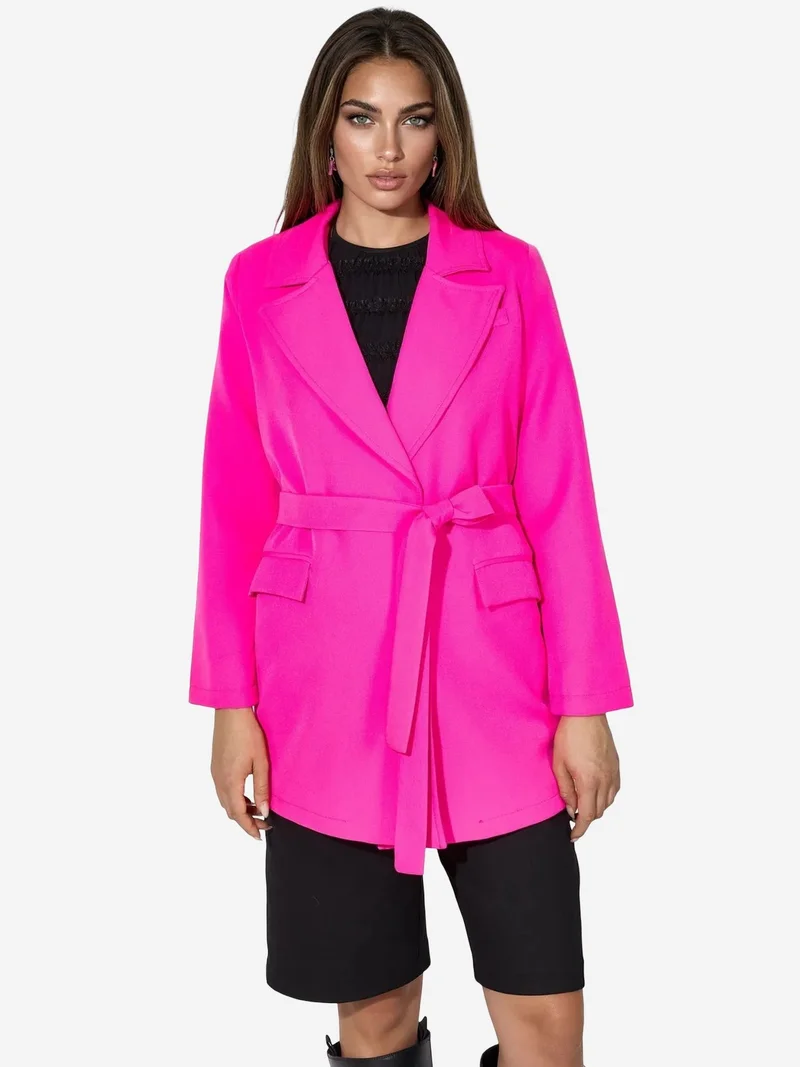 جينيفر Short Belted Shawl-collar Blazer