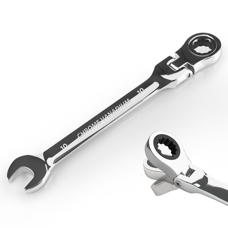 Egofine 10mm Ratchet Wrench Flex Head, Ratcheting Combination Wrench Metric, Industrial Grade Gear Spanner with 12 Point Box End, 72-Teeth Ratchet, Chrome Vanadium Steel - Image 1