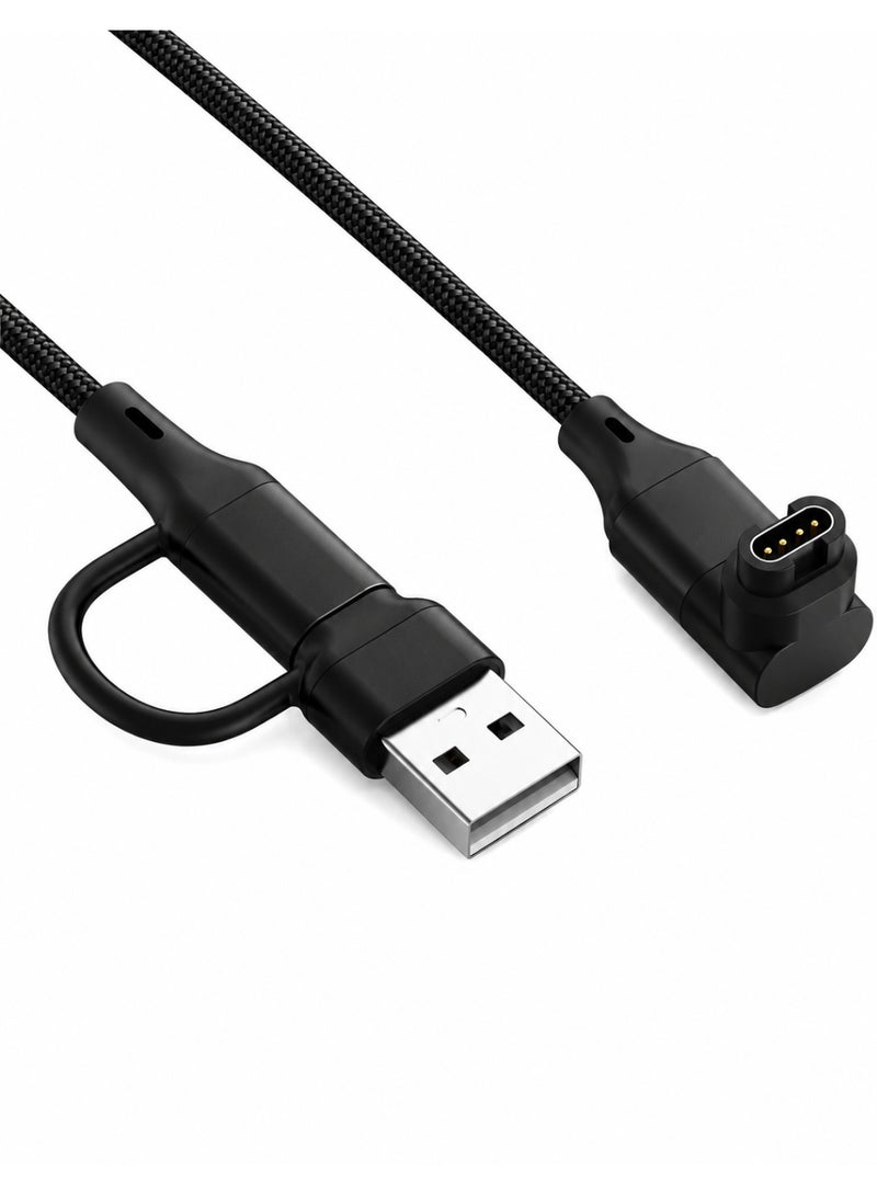 FIRST PRO Garmin Watch Charger Cable USB-A and USB-C Dual Connector Braided Magnetic Charging Cable Compatible with Garmin Forerunner, Fenix, Instinct, Venu, Vivoactive, Quatix, Tactix, D2, Approach, Enduro, Epix Gen 2, Vivomove and Vivosmart Watches, Black - Image 1