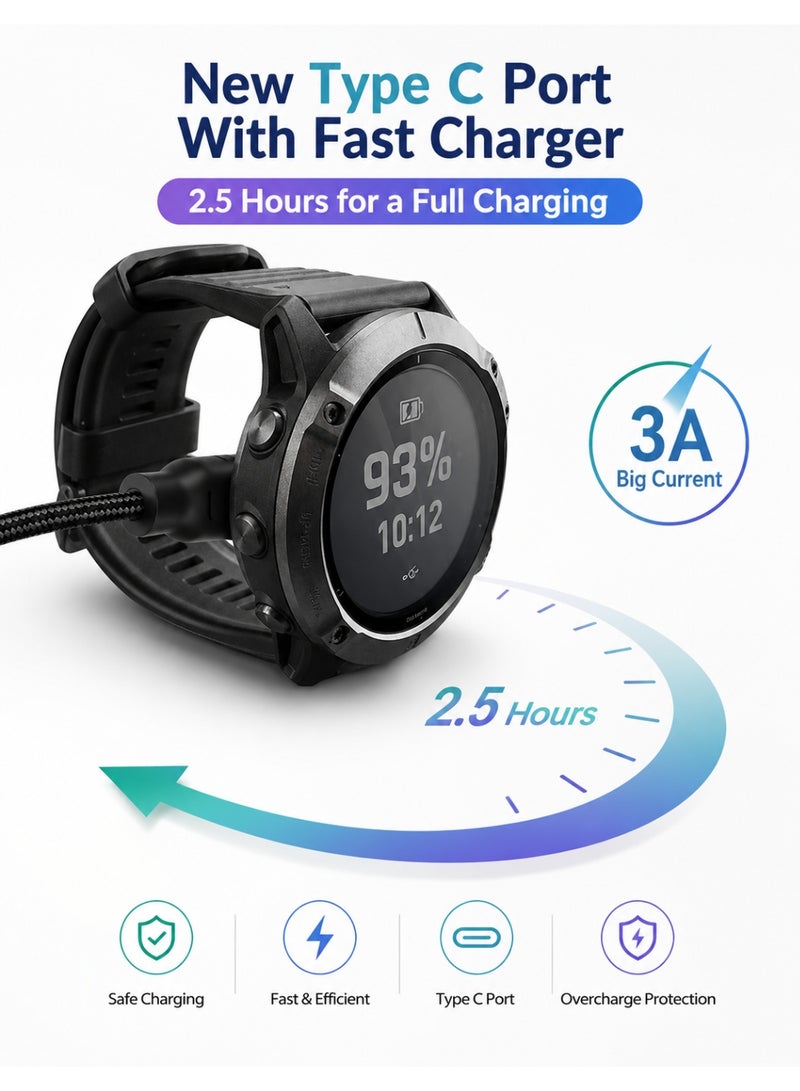 FIRST PRO Garmin Watch Charger Cable USB-A and USB-C Dual Connector Braided Magnetic Charging Cable Compatible with Garmin Forerunner, Fenix, Instinct, Venu, Vivoactive, Quatix, Tactix, D2, Approach, Enduro, Epix Gen 2, Vivomove and Vivosmart Watches, Black - Image 3