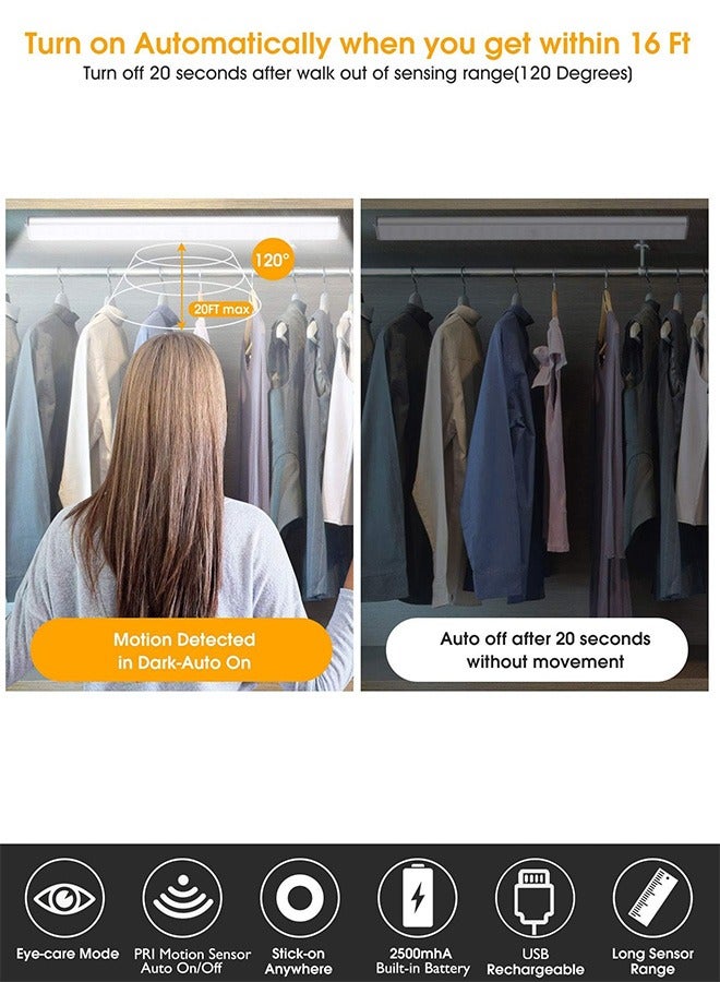 Bukela Motion Sensor Light Bar Night Light for Room, Stick-on Anywhere Wireless Battery Operated 10 LED Closet Lights Wardrobe Lighting LED Light(Warm White, 3 Pack) - Image 2