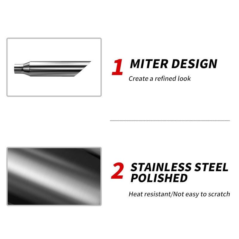 Richeer 2pcs 2.5 to 4 inch Exhaust Tip, 2 1/2" Inlet 4" Outlet 18" Overall Length Stainless Steel Exhaust Tip Universal for Vehicles with 2.5" O.D. Tailpipe, Weld On - Image 5