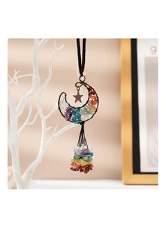 Excefore Tree of Life Hanging Ornament, Chakra Crystal Hanging Ornament Moon Shape Healing Crystal Stones Car Rear View Mirror Hanging Accessories Wall Home Decor  - Image 2