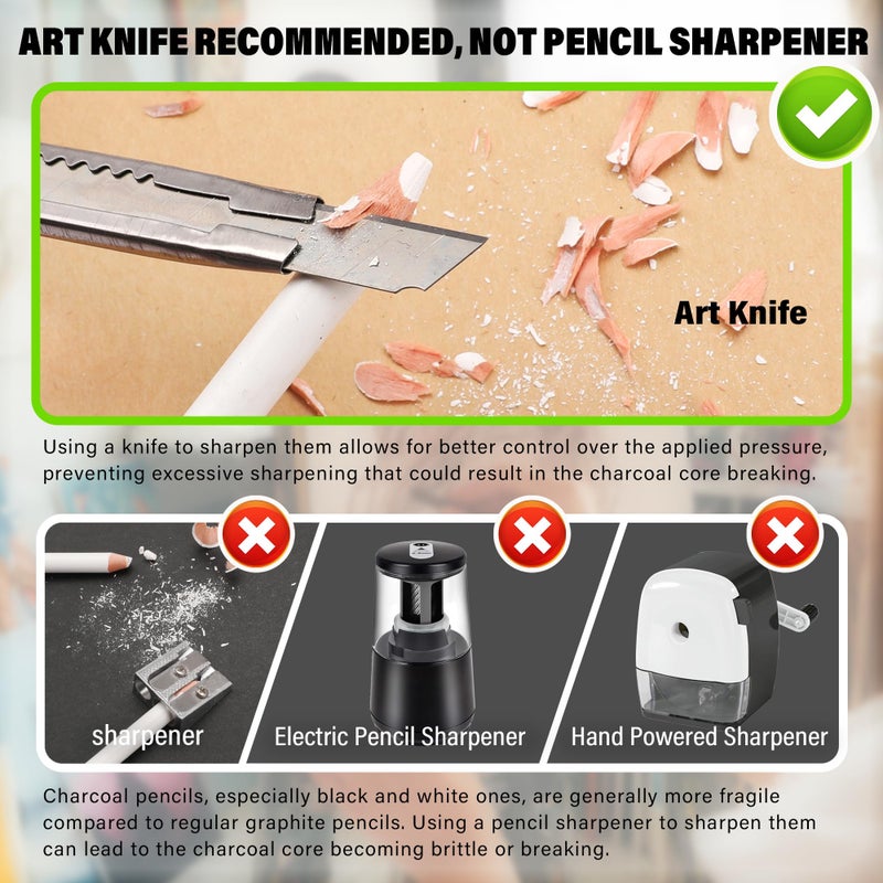 KALOUR White Charcoal Pencils Drawing Set, Professional 6 Pieces White Sketch Pencils for Drawing, Sketching, Shading, Blending, Chalk for Beginners & Artists - Image 4