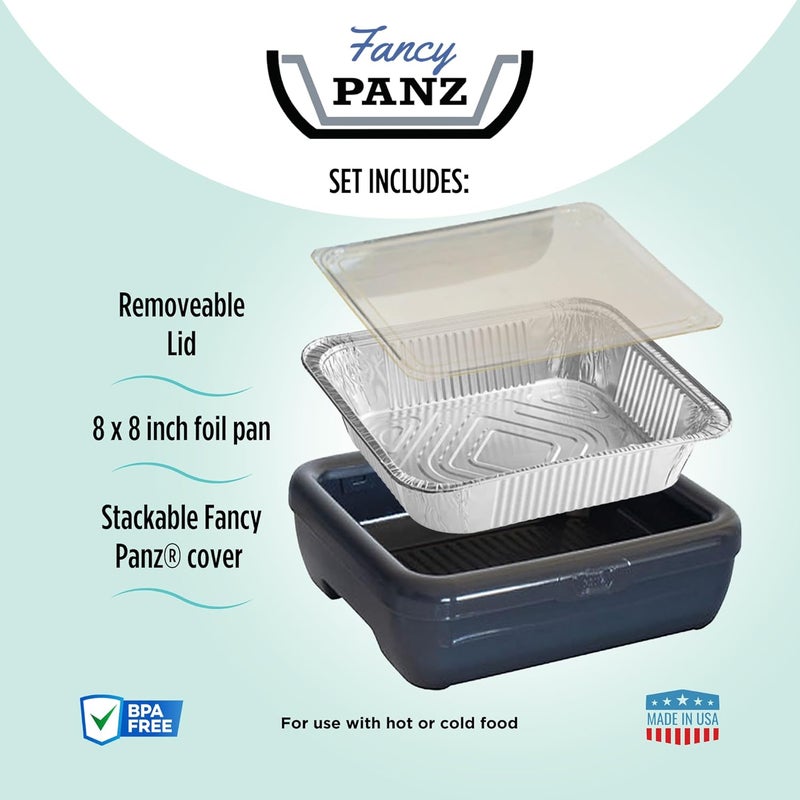 Fancy Panz - Red 8x8" Aluminum Foil Pan Carrier with Lid - Elevated Food Serving Tray - Portable & Insulated Casserole Carrier with Lid - Made in the USA Hosting Essentials - Image 3