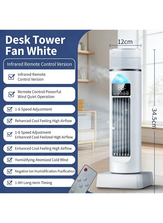 مروحة برجية محمولة بـ 6 مستويات سرعة ورياح رذاذ بدون شفرات مع مروحة متذبذبة لغرفة النوم أو غرفة المعيشة أو المكتب - Image 2
