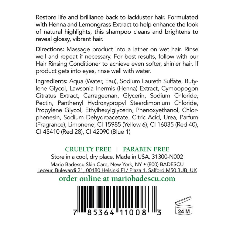 Mario Badescu Henna & Seamollient Hair Shampoo for Men & Women - Moisturizing Shampoo with Seaweed, Glycerin and Lemongrass Extracts - Adds Volume and Enhances Hair Tone & Natural Highlights, 8 Fl Oz - Image 2