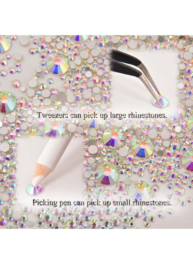 NCB 8000Pcs Non Hotfix Rhinestones 10 Sizes Flatback Crystal Glass Rhinestones With Tweezers And Picking Pen For Nail Art Clothes Bags Phone Decorations Crafts Diy (001Ab Crystal Ab Mix Ss3Ss30) - Image 5
