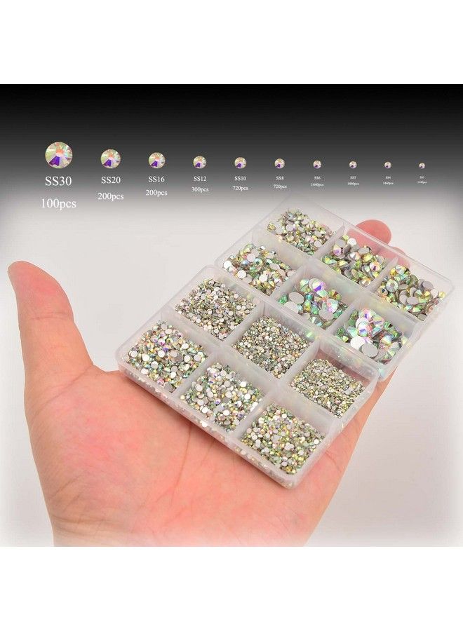 NCB 8000Pcs Non Hotfix Rhinestones 10 Sizes Flatback Crystal Glass Rhinestones With Tweezers And Picking Pen For Nail Art Clothes Bags Phone Decorations Crafts Diy (001Ab Crystal Ab Mix Ss3Ss30) - Image 3