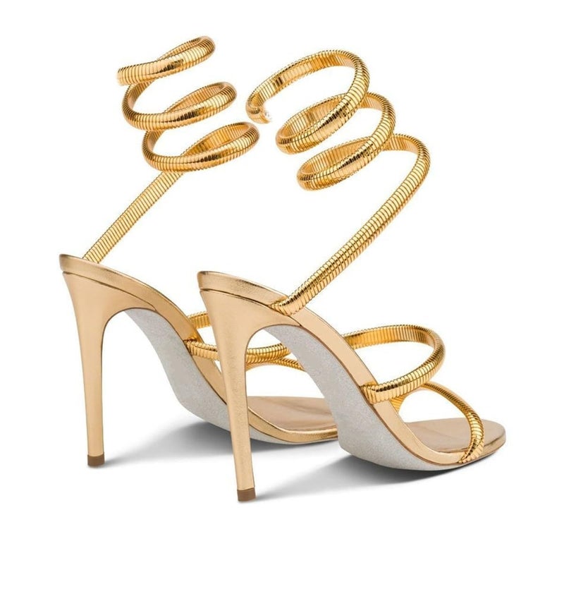 perixir Gold Heels for Women, Women's Sandals with Spiral Strap, Gold High Heel for Women Dressy, Lace Up Golden Heeled Sandals, Comfortable Slingback Heels, Womens Fashion Stiletto Sandals for Summer Party Size8 - Image 4