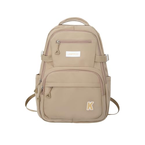 Lamprod Cute Backpack Aesthetic Backpack for Girls School Casual Daypack Middle Student Travel College Backpack for Kids Large Capacity Travel(Khaki) - Image 1
