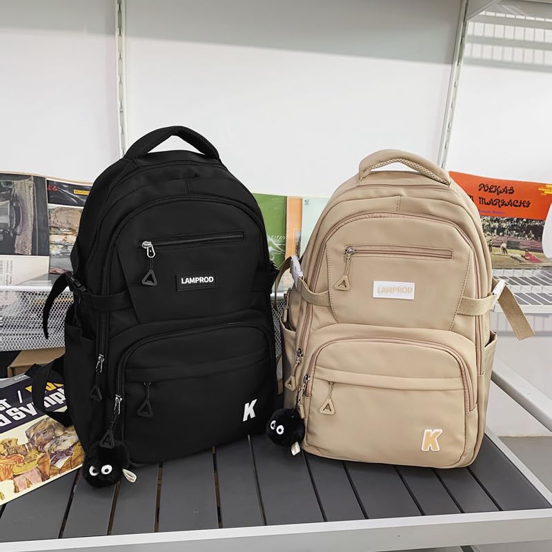 Lamprod Cute Backpack Aesthetic Backpack for Girls School Casual Daypack Middle Student Travel College Backpack for Kids Large Capacity Travel(Khaki) - Image 4