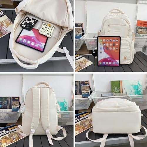 Lamprod Cute Backpack Aesthetic Backpack for Girls School Casual Daypack Middle Student Travel College Backpack for Kids Large Capacity Travel(Khaki) - Image 5