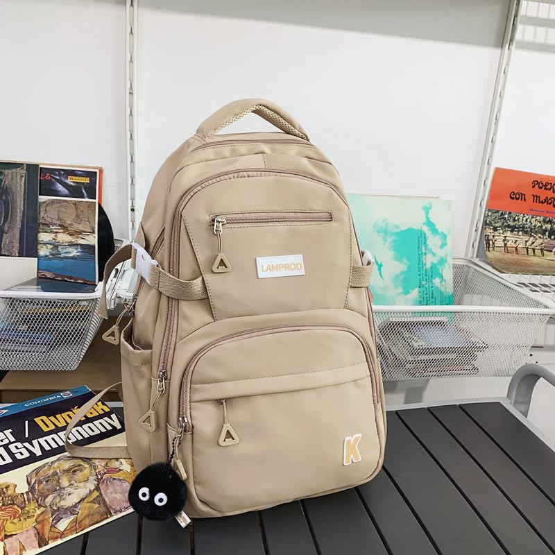 Lamprod Cute Backpack Aesthetic Backpack for Girls School Casual Daypack Middle Student Travel College Backpack for Kids Large Capacity Travel(Khaki) - Image 3