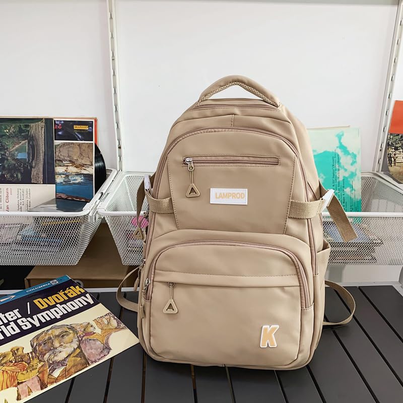 Lamprod Cute Backpack Aesthetic Backpack for Girls School Casual Daypack Middle Student Travel College Backpack for Kids Large Capacity Travel(Khaki) - Image 2