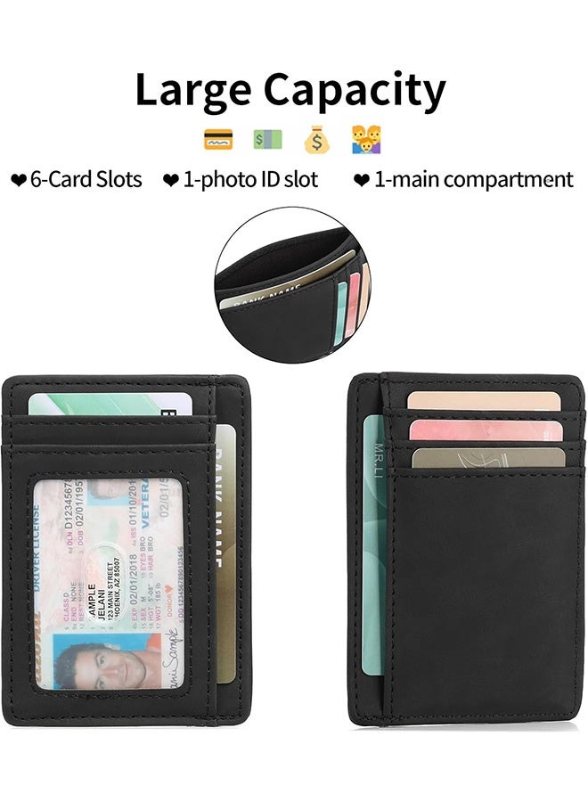 Compact Slim Minimalist Front Pocket RFID Blocking Wallet for Men and Women Leather Card Holder Wallet (black) - Image 3