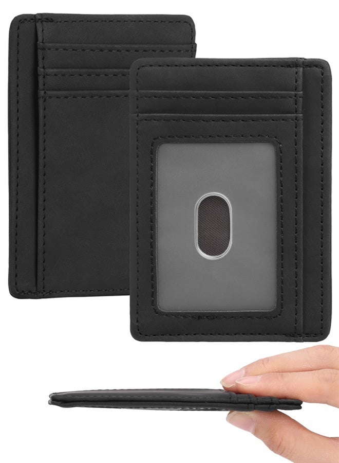 Compact Slim Minimalist Front Pocket RFID Blocking Wallet for Men and Women Leather Card Holder Wallet (black) - Image 1