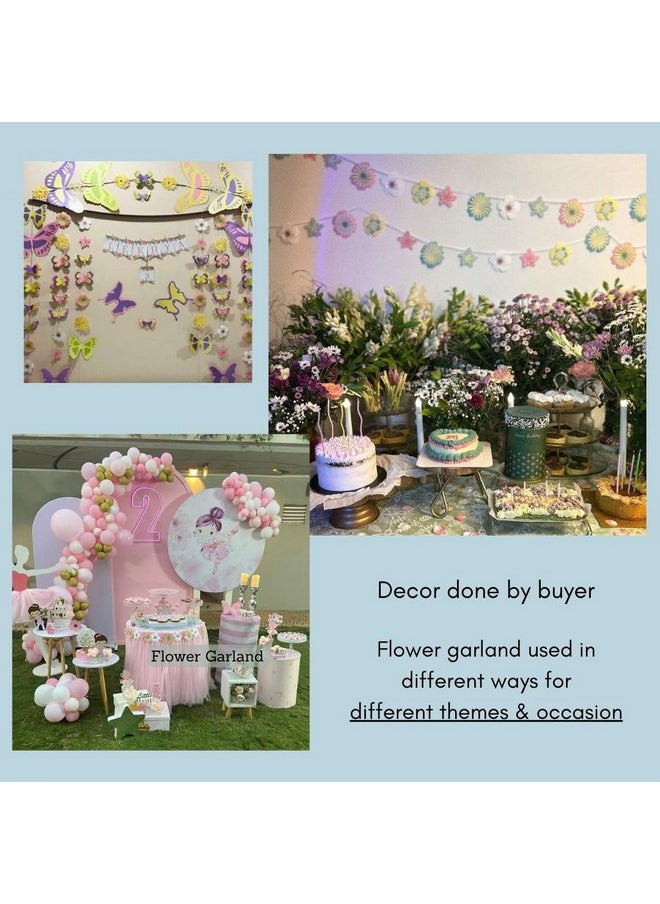 Pinfliers - Pinfliers Flower Theme Paper Hanging Festival Puja Backdrop Decoration|Pastel Bunting Paper Decoration for Birthday,Baby Shower|Pongal,Lohri,Makar Sankranti Decoration Items|18 Paper Flowers|60"Length - Image 1
