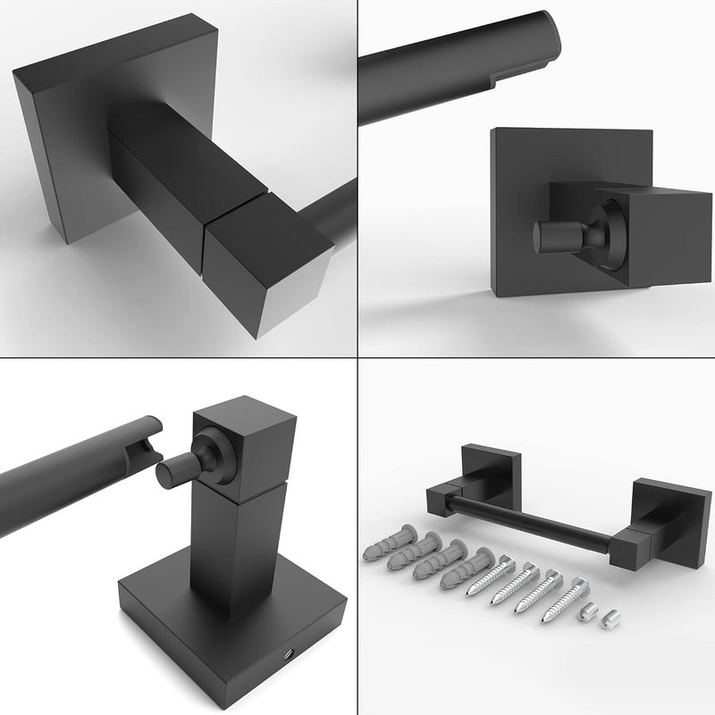 Ruacq Toilet Paper Holder 2 Pack Matte Black Double Post Pivoting Square Tissue Holders Roll Holder Hangers Toilet Paper Stand Stainless Steel and Zinc Alloy Modern Wall Mounted - Image 4