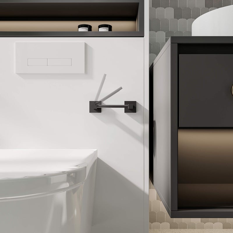 Ruacq Toilet Paper Holder 2 Pack Matte Black Double Post Pivoting Square Tissue Holders Roll Holder Hangers Toilet Paper Stand Stainless Steel and Zinc Alloy Modern Wall Mounted - Image 2