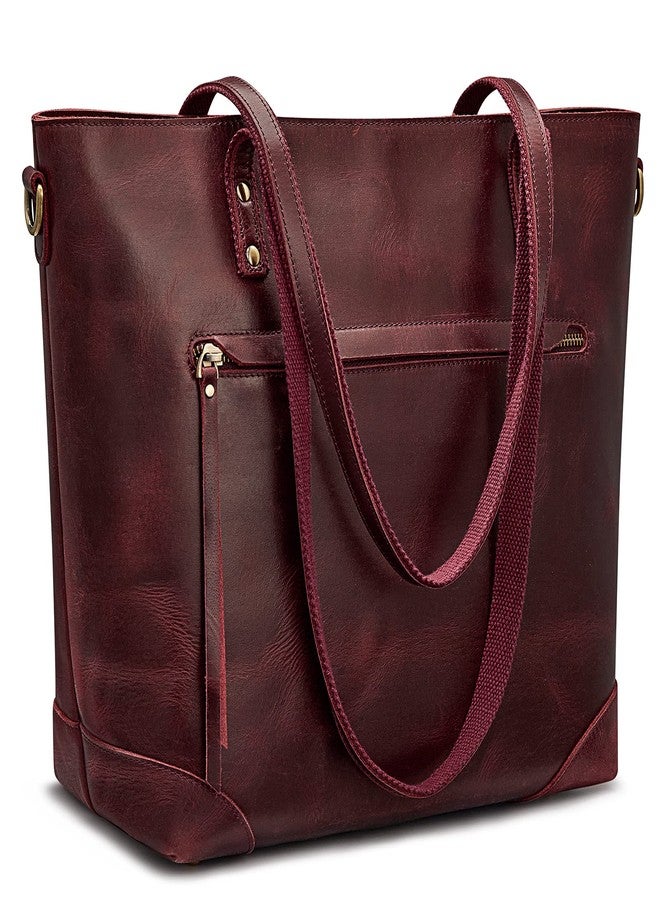 S-ZONE Vintage Genuine Leather Shoulder Bag Work Totes for Women Purse Handbag with Back Zipper Pocket Large - Image 1