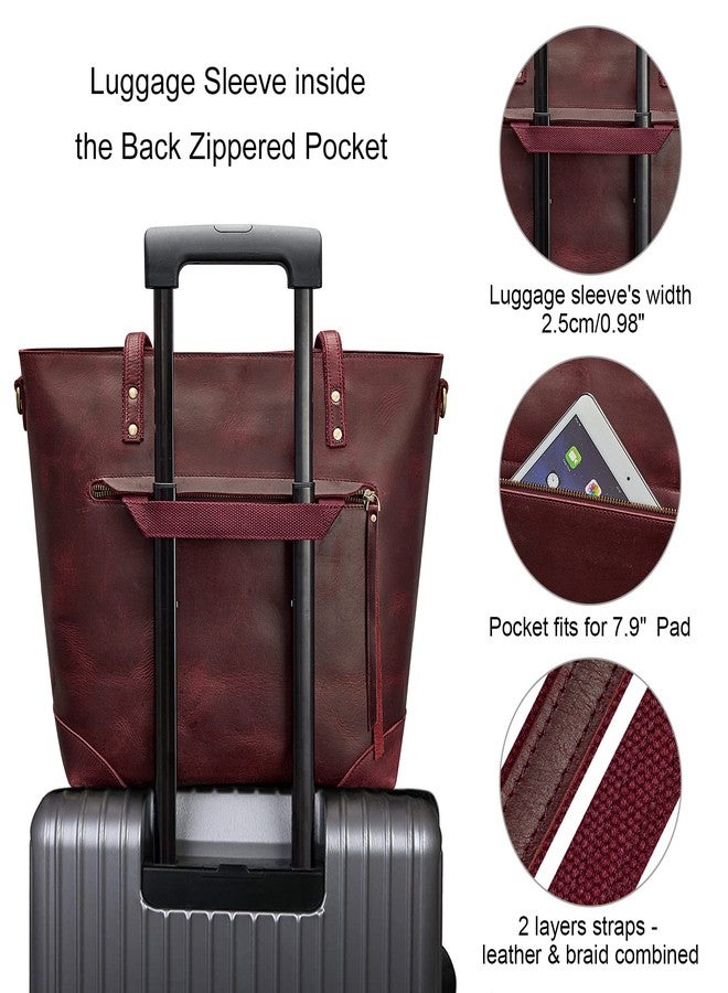 S-ZONE Vintage Genuine Leather Shoulder Bag Work Totes for Women Purse Handbag with Back Zipper Pocket Large - Image 5