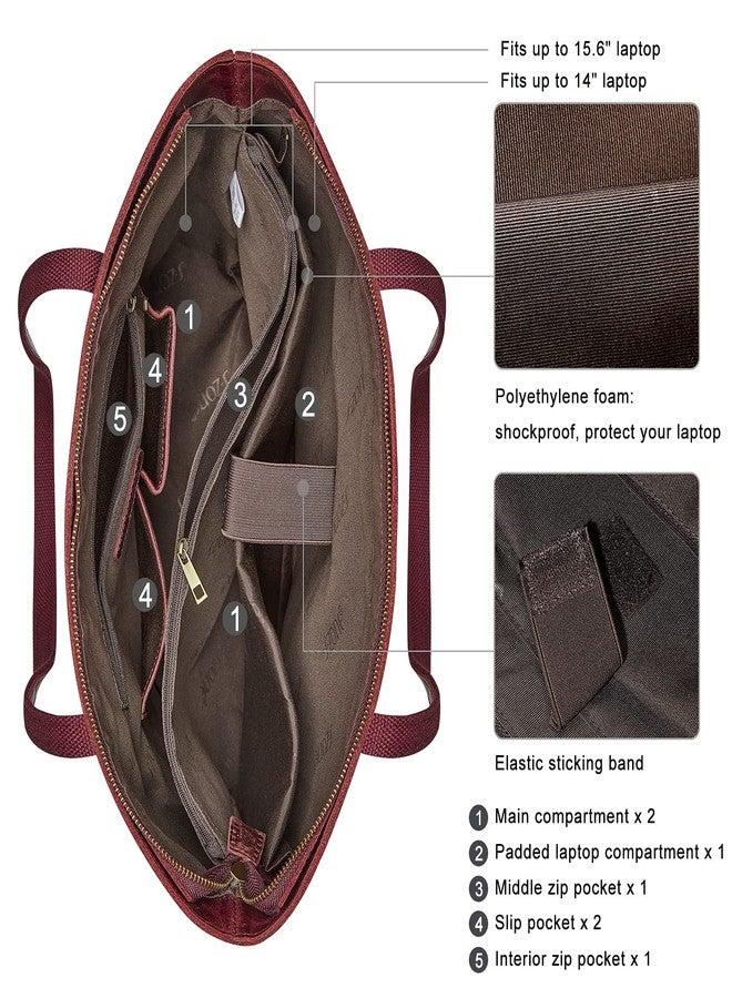 S-ZONE Vintage Genuine Leather Shoulder Bag Work Totes for Women Purse Handbag with Back Zipper Pocket Large - Image 4