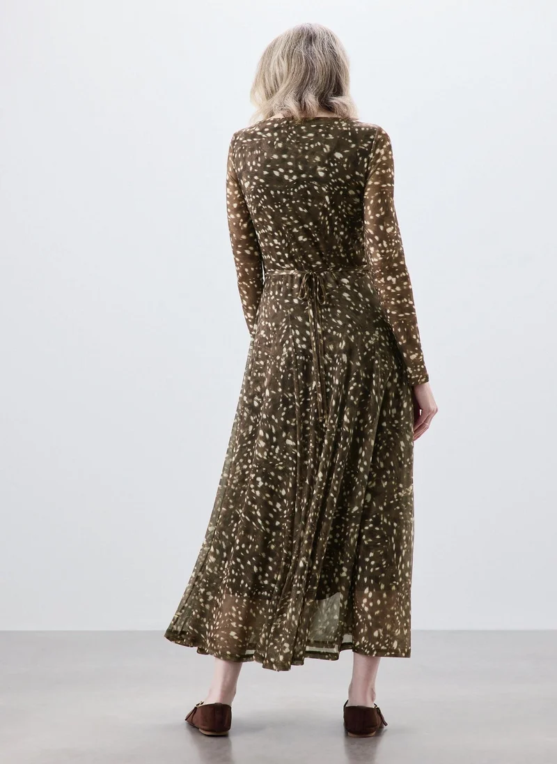 Matalan Brown Brown Animal Print Mesh Midi Dress for Women | Best Price UAE