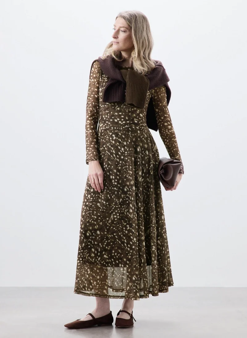 Matalan Brown Brown Animal Print Mesh Midi Dress for Women | Best Price UAE
