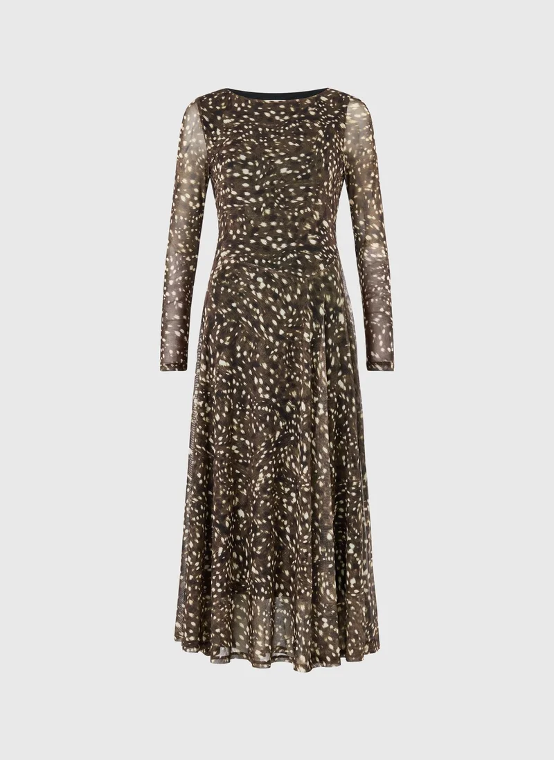 Matalan Brown Brown Animal Print Mesh Midi Dress for Women | Best Price UAE