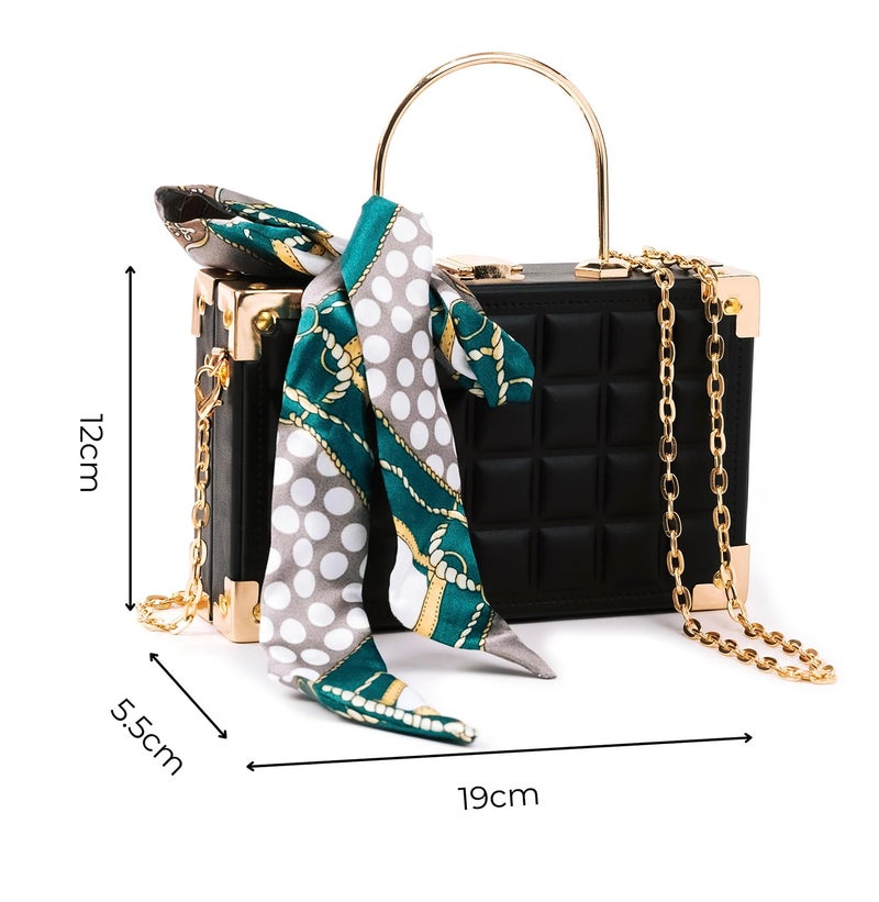 INOVERA (LABEL) Evening Hand Clutches for Women, Girls, Ladies - Stylish Party Wedding Hand Clutch with Handle and Chain Strap (Black) - Image 2