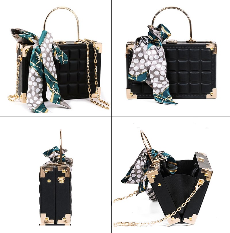 INOVERA (LABEL) Evening Hand Clutches for Women, Girls, Ladies - Stylish Party Wedding Hand Clutch with Handle and Chain Strap (Black) - Image 3
