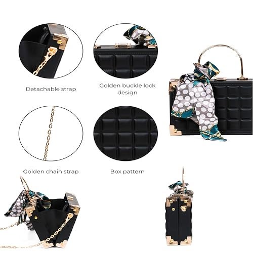 INOVERA (LABEL) Evening Hand Clutches for Women, Girls, Ladies - Stylish Party Wedding Hand Clutch with Handle and Chain Strap (Black) - Image 4