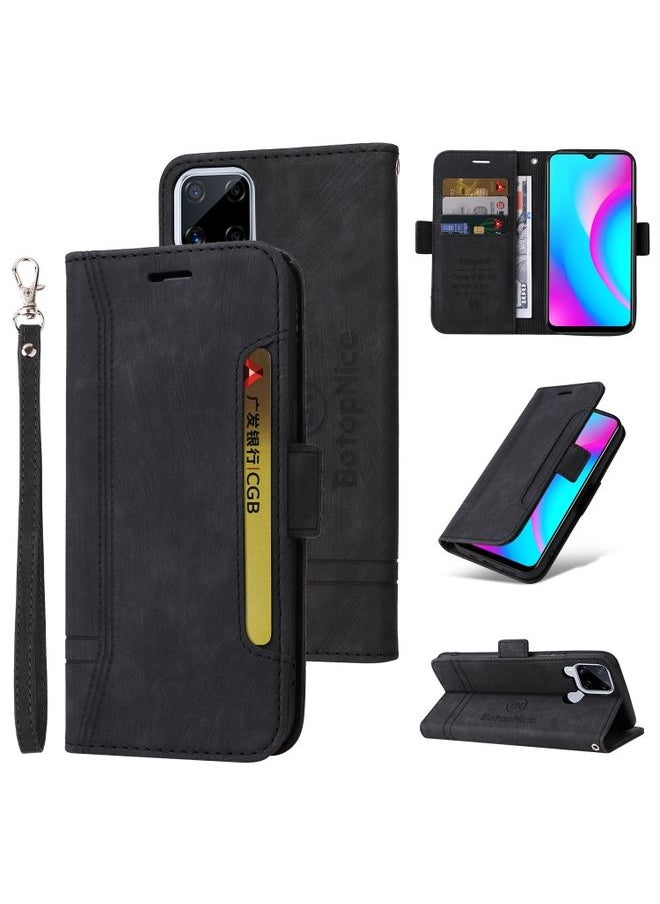 HuHa Case Cover For Realme C15 BETOPNICE Dual-side Buckle Leather Phone Case Black 