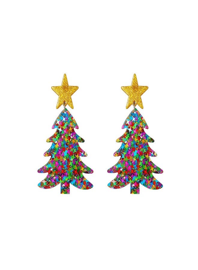 MIFYNN Christmas Tree Colorful Acrylic Drop Dangle Earrings - Shiny Pentagram Stud Holiday Jewelry - Great Accessory Gifts for Women - Image 1
