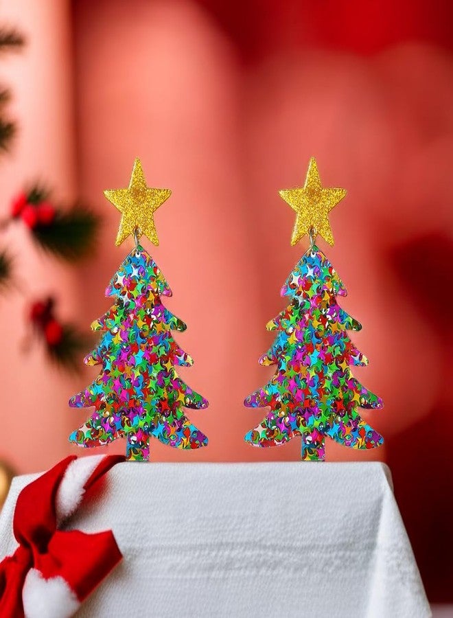 MIFYNN Christmas Tree Colorful Acrylic Drop Dangle Earrings - Shiny Pentagram Stud Holiday Jewelry - Great Accessory Gifts for Women - Image 4