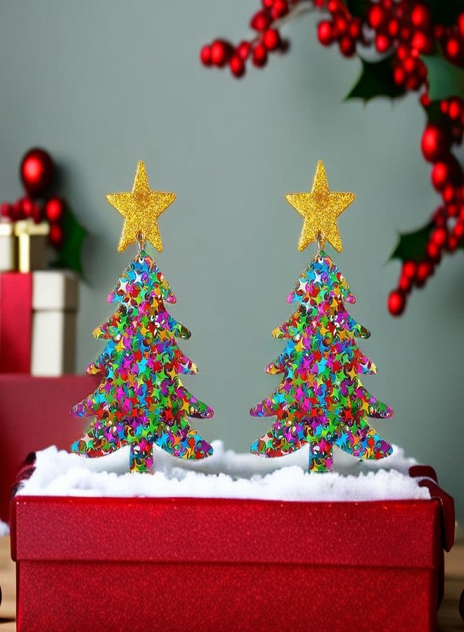 MIFYNN Christmas Tree Colorful Acrylic Drop Dangle Earrings - Shiny Pentagram Stud Holiday Jewelry - Great Accessory Gifts for Women - Image 5