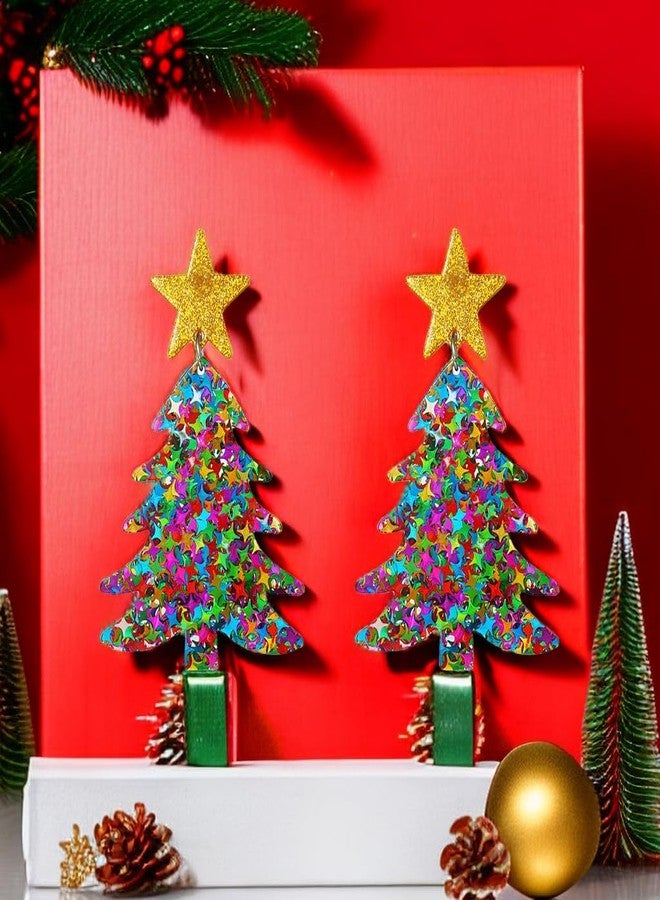 MIFYNN Christmas Tree Colorful Acrylic Drop Dangle Earrings - Shiny Pentagram Stud Holiday Jewelry - Great Accessory Gifts for Women - Image 3